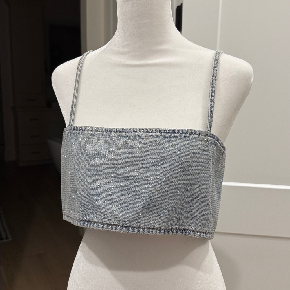 Sparkly Denim Crop Top Zara